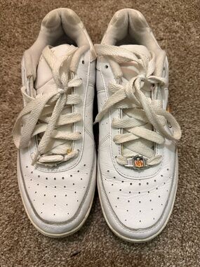 NFL White Leather Lace-Up Sneakers with NFL Shield Charm